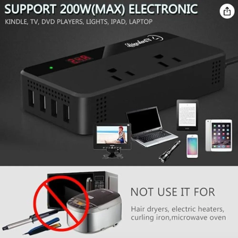 LeicesterCN 200W Car Power Inverter Charger DC 12V-110V AC Converter 4 USB Ports